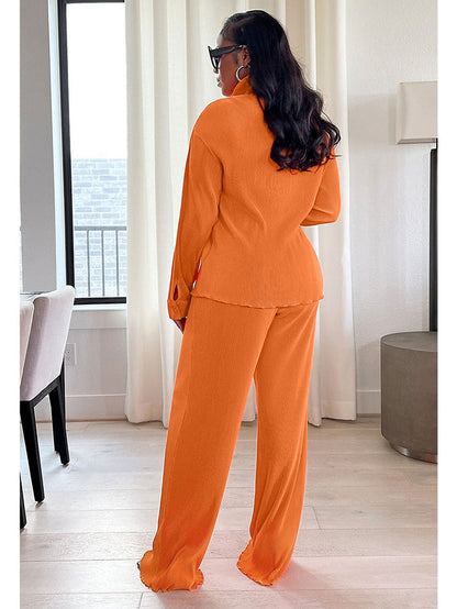 Two Piece Pleated Long Sleeve & Long Pants