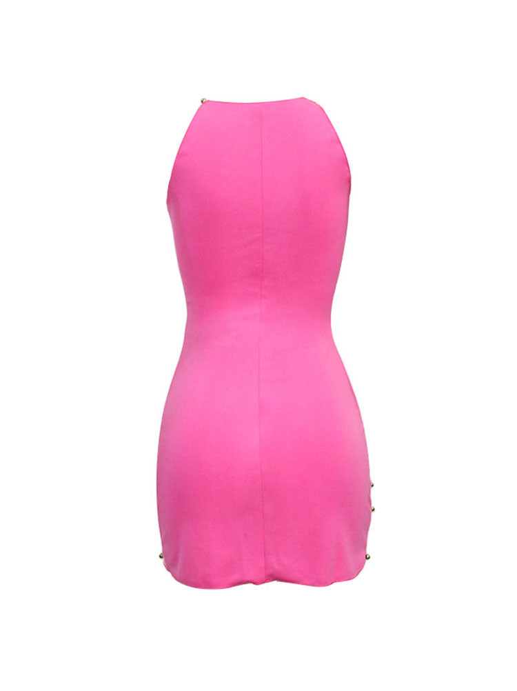 Sleeveless Color Block Beads Mini Dress