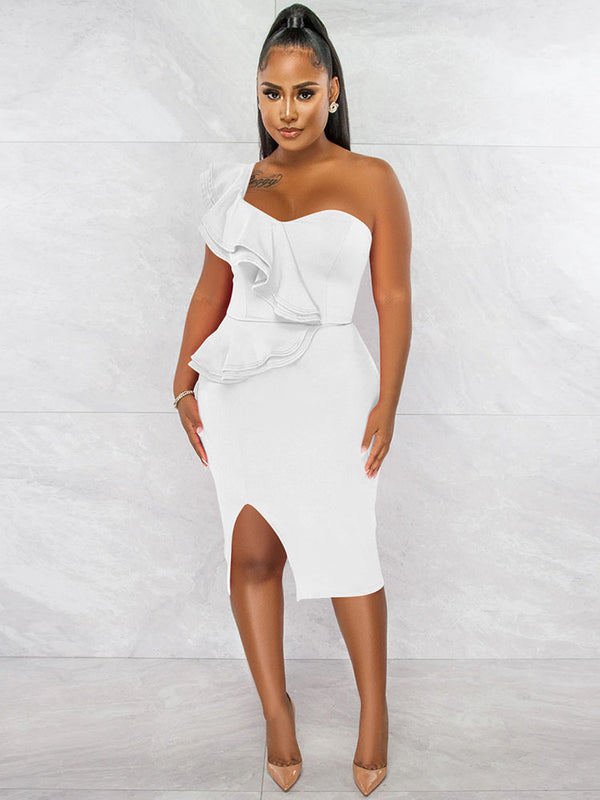 Sleeveless One Shoulder Midi Dress