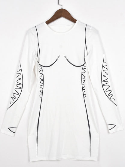 Long Sleeve Printed Bodycon Mini Dress