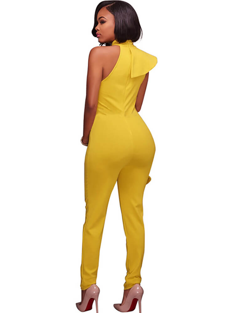 One Shoulder Sleeveless Ruffle Bodycon Jumpsuit