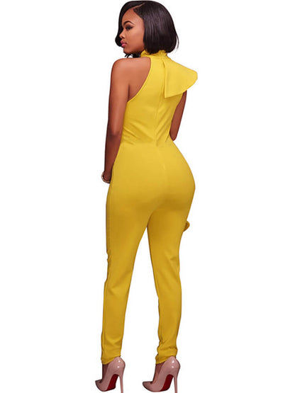 One Shoulder Sleeveless Ruffle Bodycon Jumpsuit