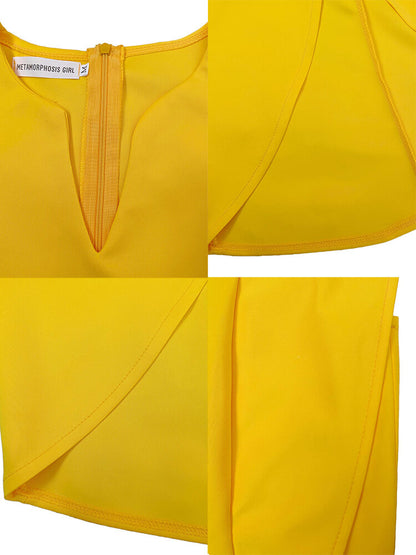 Vestidos midi ajustados con retazos y volantes sin mangas