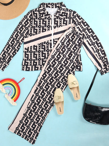 Two Piece Long Sleeve Printed Jacket Pants