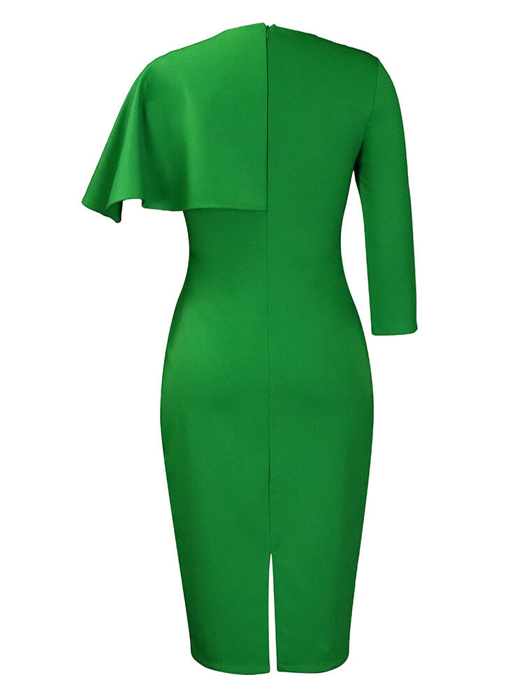 Half Sleeve Asymmetrical Bodycon Midi Dress