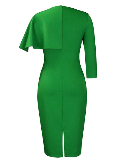 Half Sleeve Asymmetrical Bodycon Midi Dress