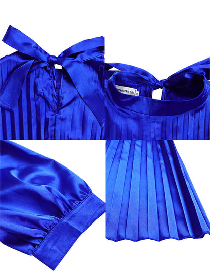 Short Sleeve Mock Neck Pleated Mini Dress