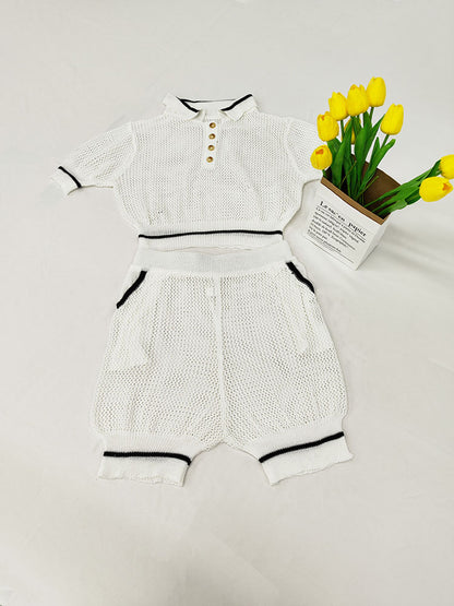 Two Piece Hollow Out Crop Top Shorts