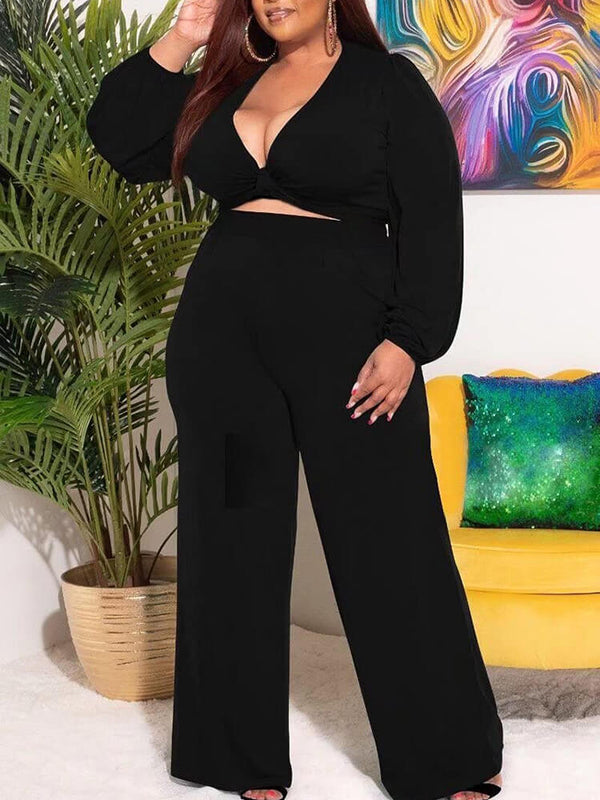 Plus Size V Neck Top Long Pants