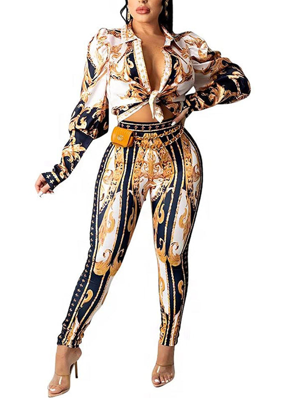 Long Sleeve Printed Top Bodycon Pants