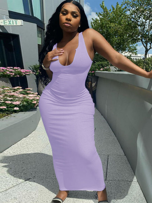 Scoop Neck Solid Color Tank Max Dress