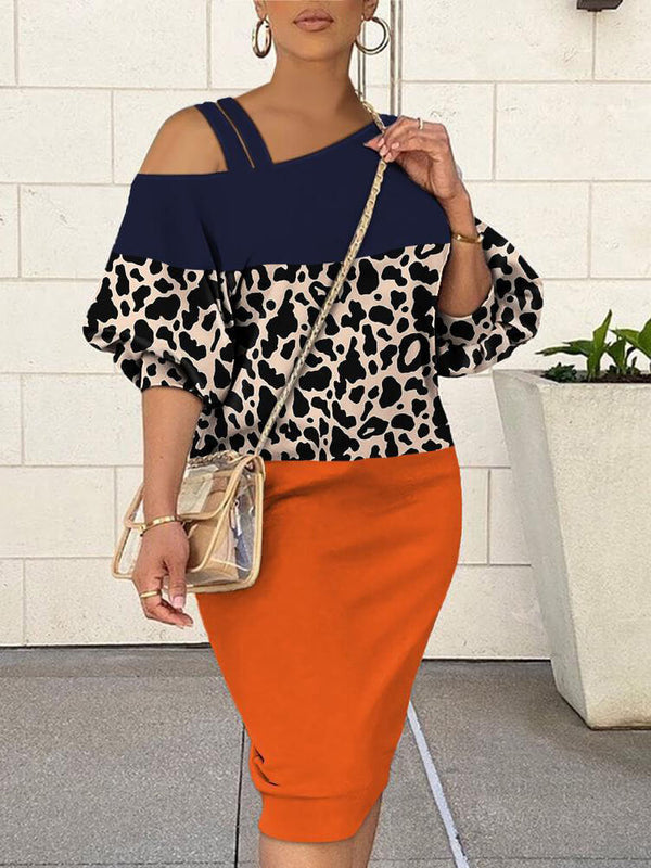 Lantern Sleeve Leopard Print Midi Dress