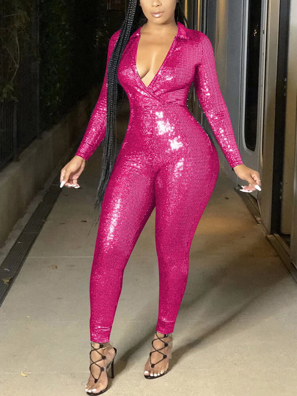 Sparkly Long Sleeve High Waisted Jumpsuit