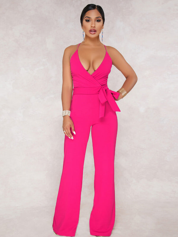 Solid Color Spaghetti Strap Wide Leg Jumpsuit