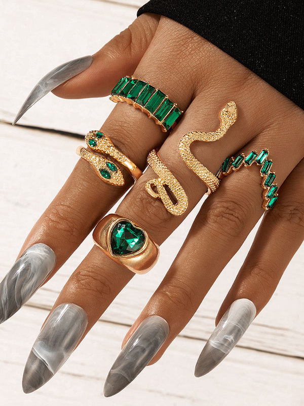 Serpent Imitation Emeralds and Diamonds Ring Set