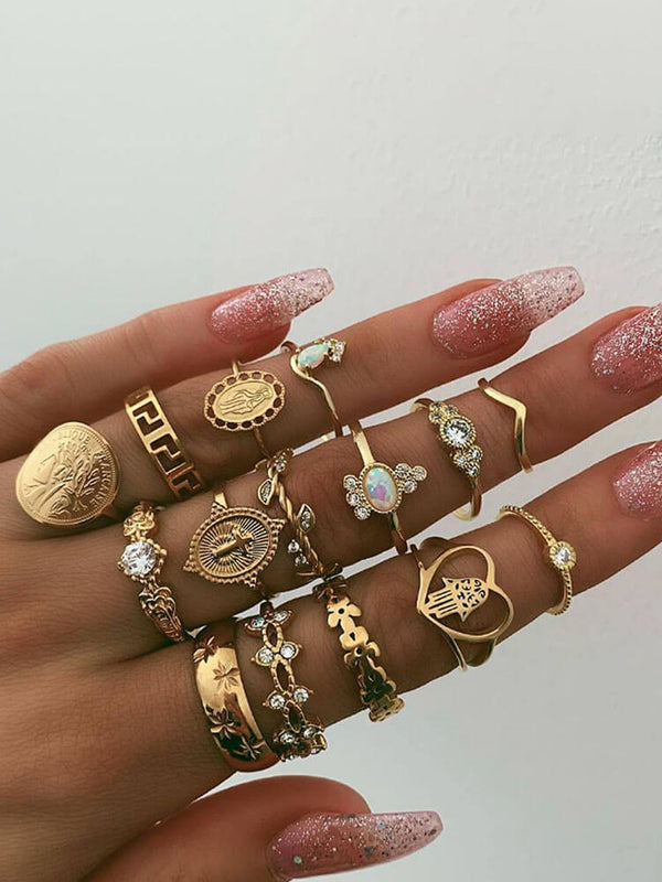 Retro Geometric Cross Gold Coin Rings