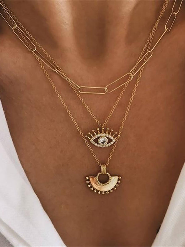 Bohemian Eye Scalloped Layered Necklace