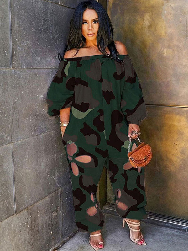 Plus Size Lantern Sleeves Loose Jumpsuit