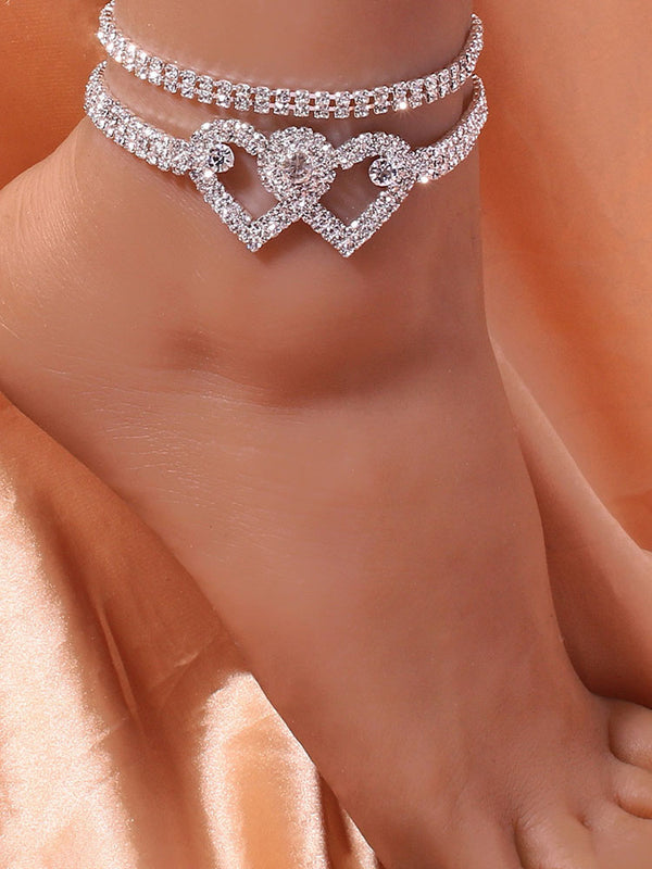 Heart Rhinestone Glitter Anklets