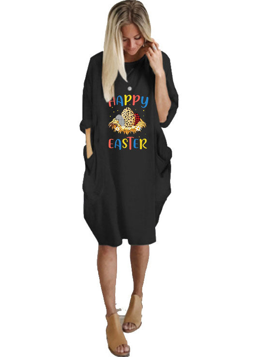 Plus Size Easter Long Sleeves Rabbit Midi Dress