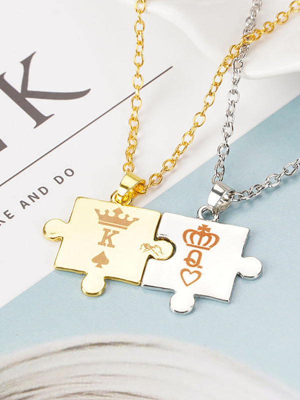 Couple Puzzle Pendant Crown Necklaces