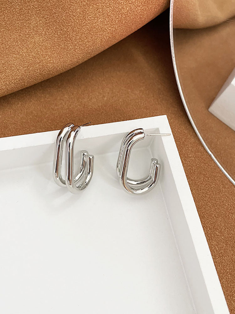 Minimalist Double Layer Geometric Earrings