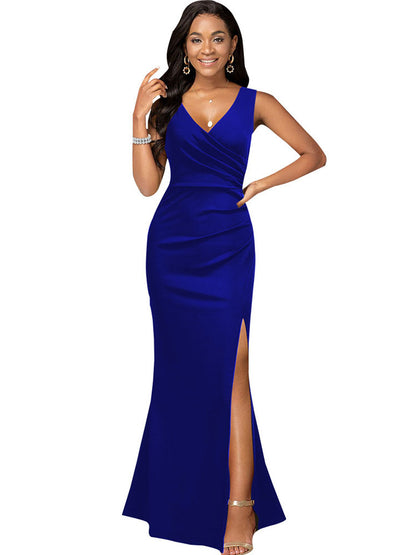 Vestidos largos con abertura fruncida sin mangas