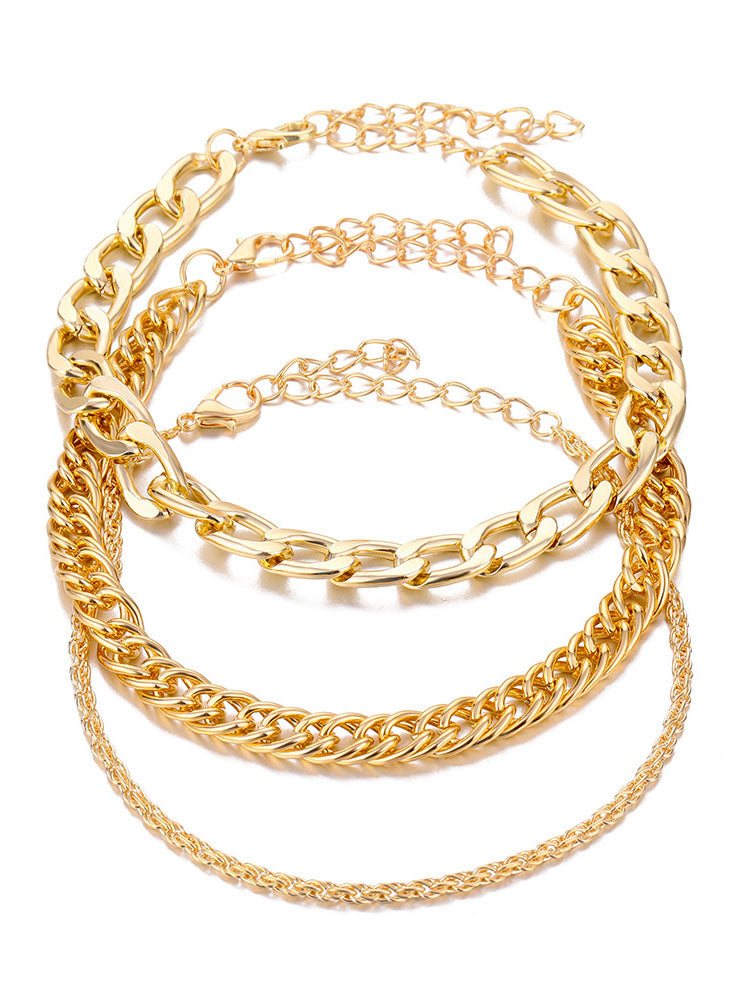 Tobillera con pulseras de cadena multicapa