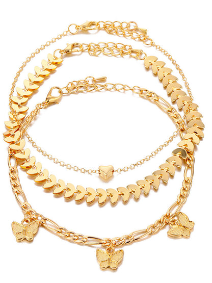 Tobillera con pulseras de cadena multicapa