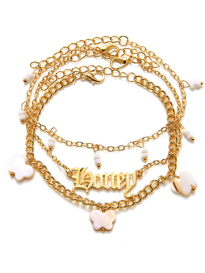 Tobillera con pulseras de cadena multicapa