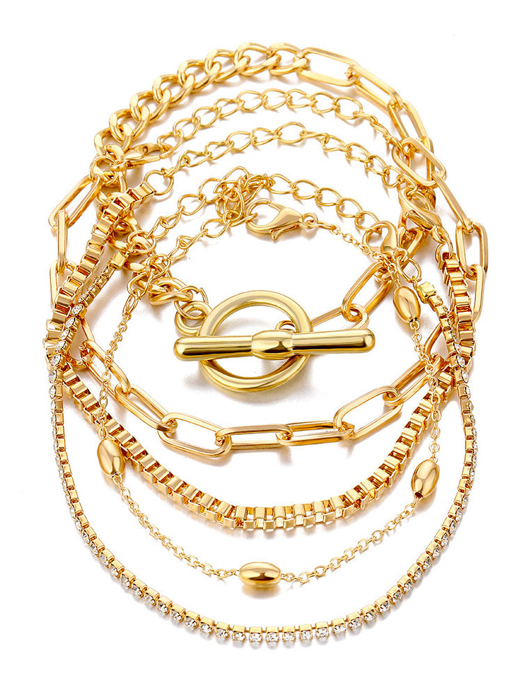 Tobillera con pulseras de cadena multicapa