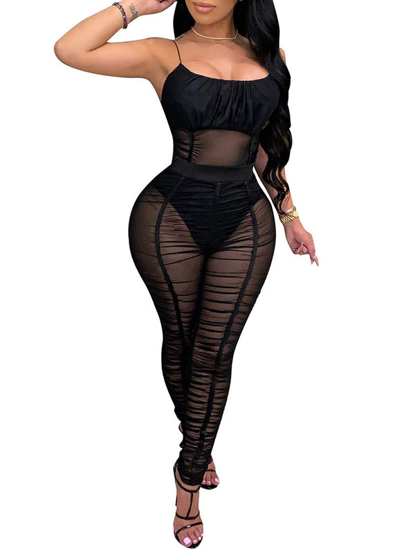 Spaghetti Strap Mesh Jumpsuit