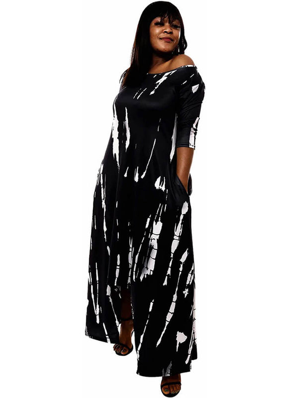 Casual Off Shoulder Irregular Tie Dye Maxi Dress