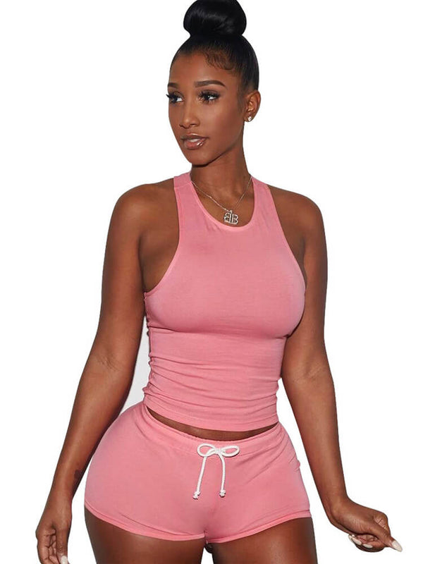 Two Piece Sleeveless Crop Top shorts Set Tracksuits