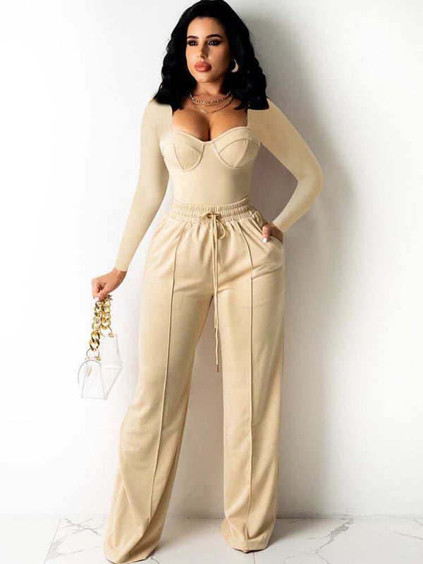 Long Sleeve Square Neck Top Wide Leg Pants