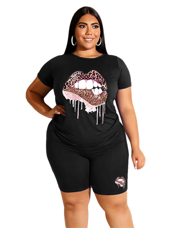 Plus Size Two Piece Short Sleeve Top shorts Set