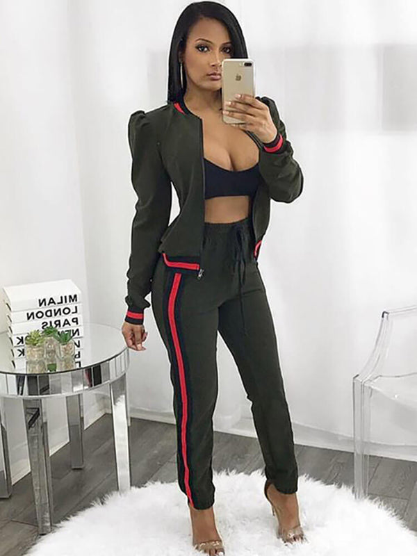 Two Pieces Long Sleeve Jacket Long Pants Suit