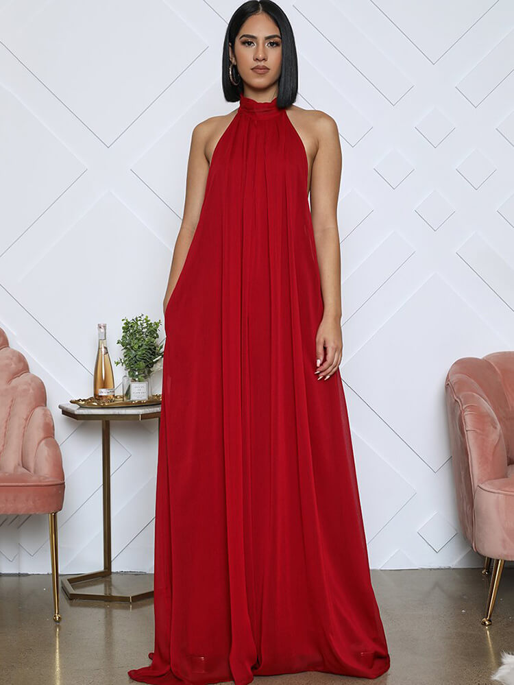 Mono de pierna ancha sin mangas con cuello halter y espalda descubierta