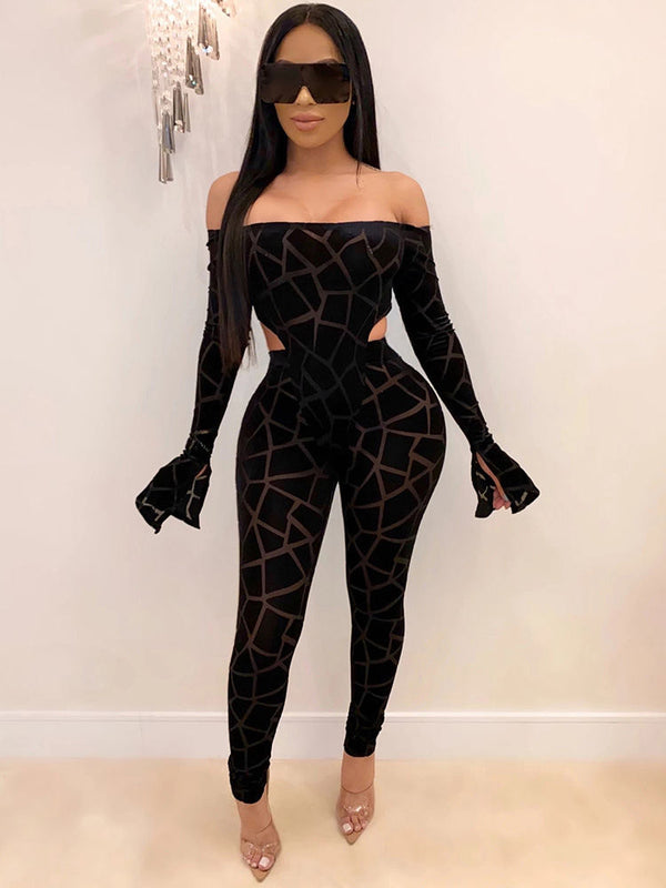 Two Pieces Printed Off Shoulder Jumpsuit Bodycon Pants