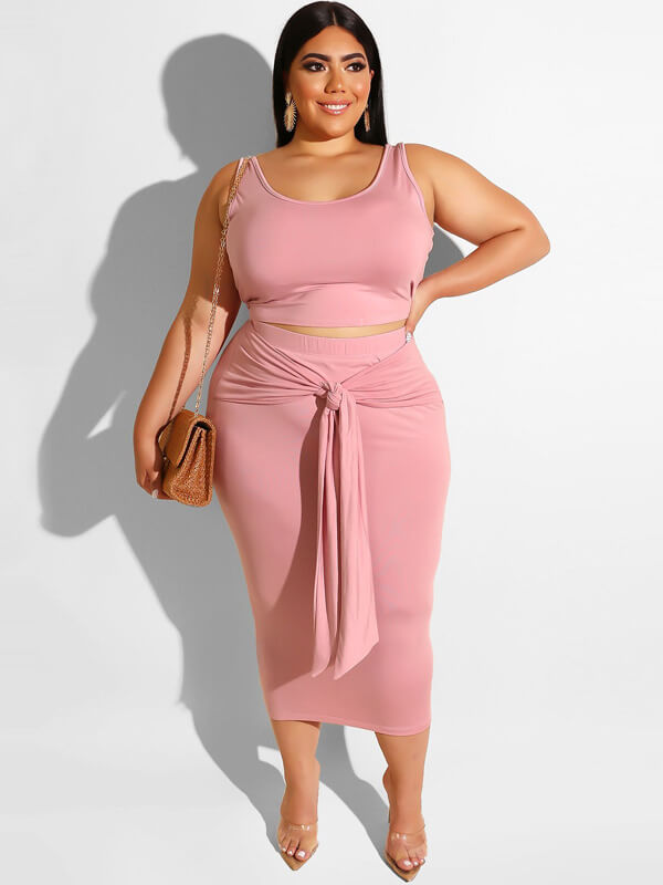 Plus Size Two Piece Tank Top Maxi Skirts Set