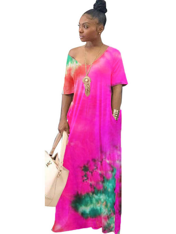 Plus Size Off Shoulder Tie Dyed Maxi Dress