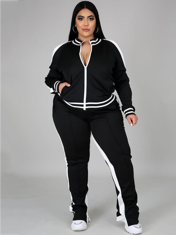 Plus Size Cold Shoulder Jacket Pants Set