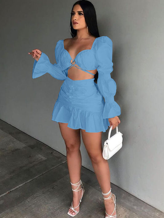 Falda Mni superior de manga larga abullonada de dos piezas