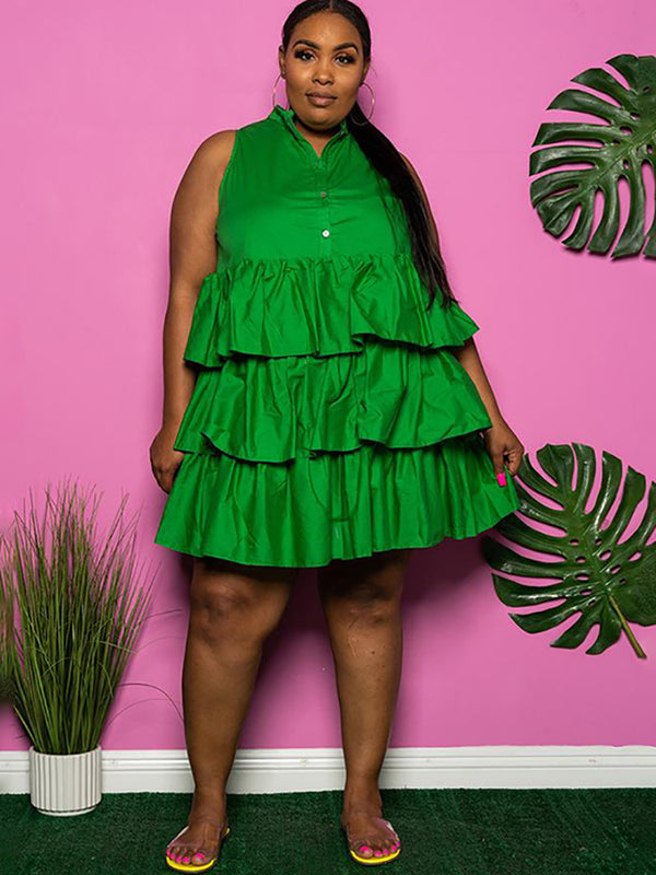 Plus Size Sleeveless Ruffle Layered  Mini Dress